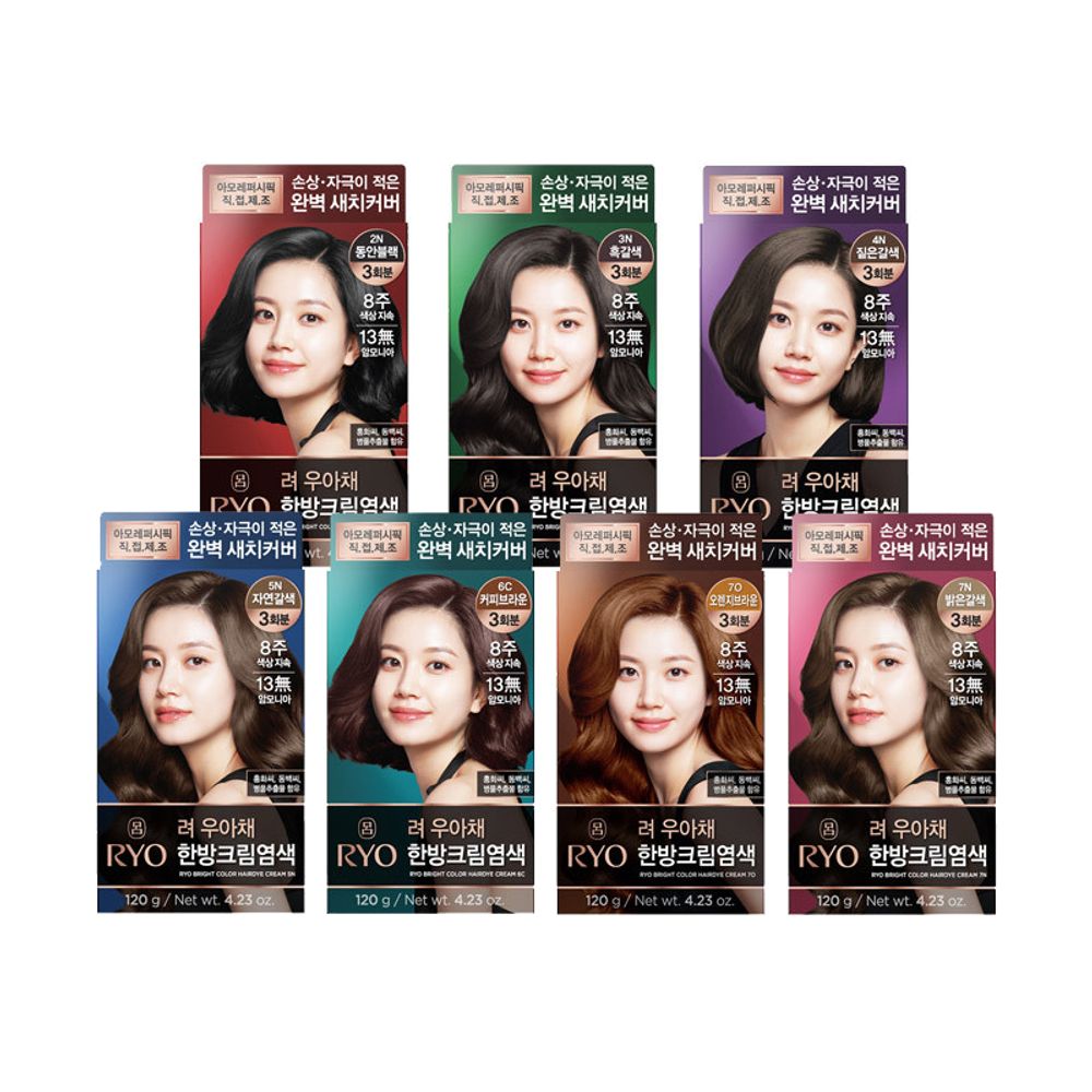 RYO Bright Color Hair Dye Cream 120g – Ammonia-Free Gray Coverage with Multi-Color Overlapping Technology™, 7 Shades – Gentle, Even, Vibrant Color _ Made in KOREA
